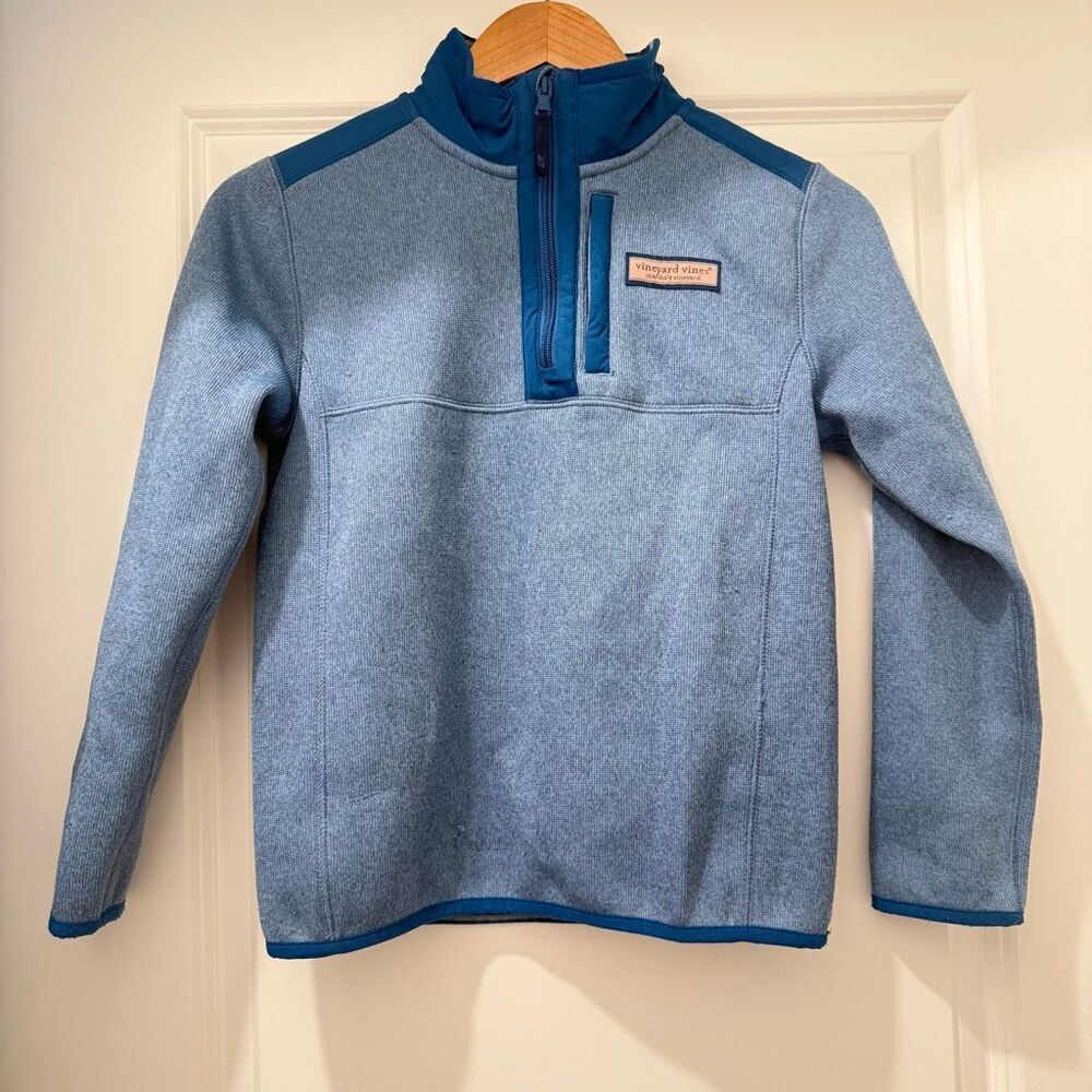 Vineyard Vines sweater fleece 1/2 zip pullover Coastline Heather Blue Size 8-10
